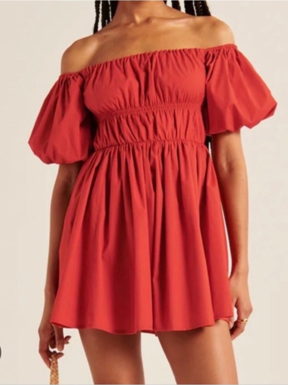 Abercrombie & Fitch Off-Shoulder Coral Red Mini Dress